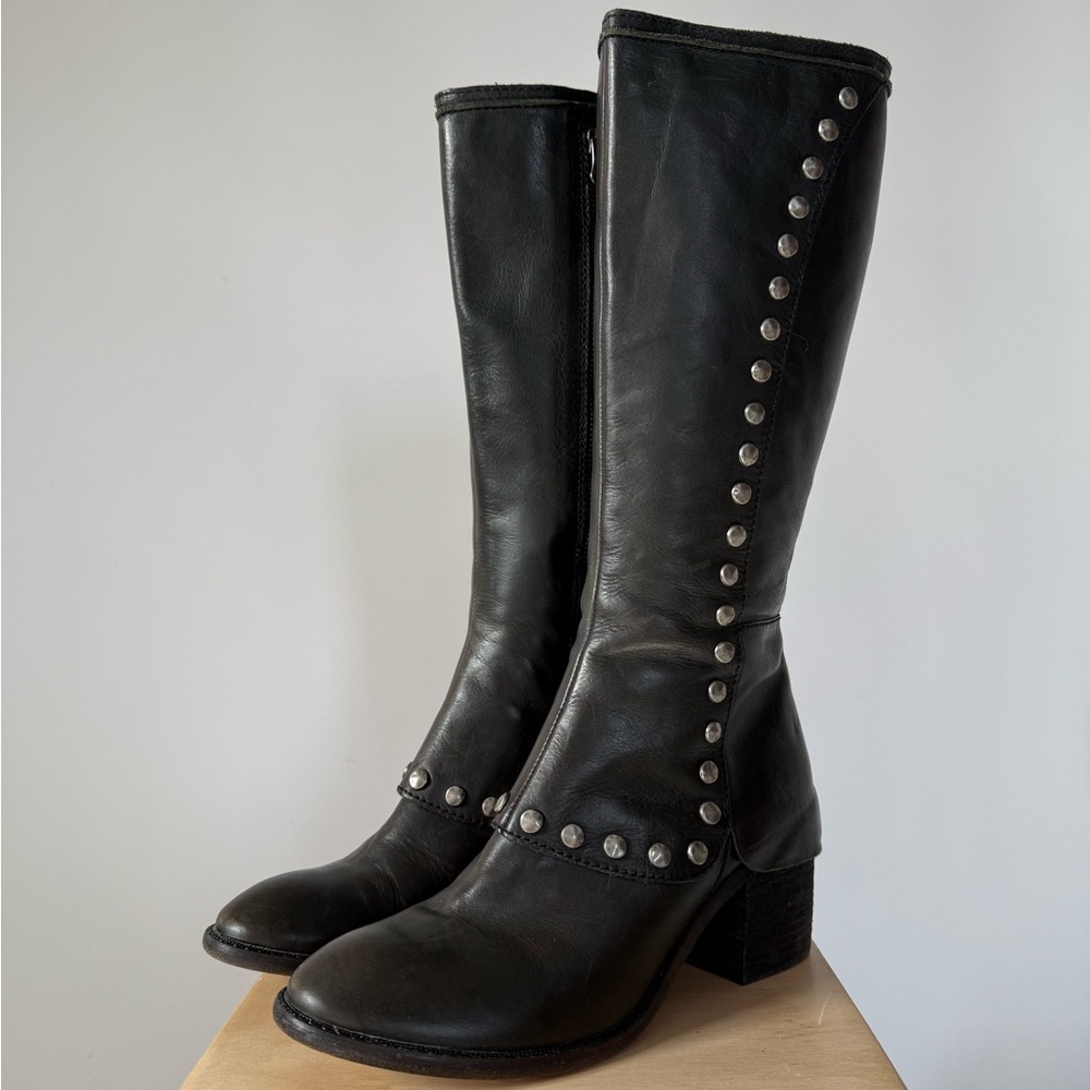 Leather Studded Spat Boots
